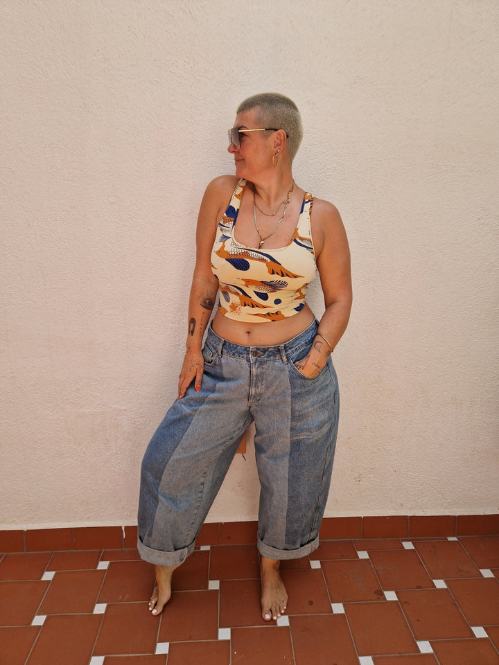 Shinni Neck Crop Tank Top in Ikan - Manners London