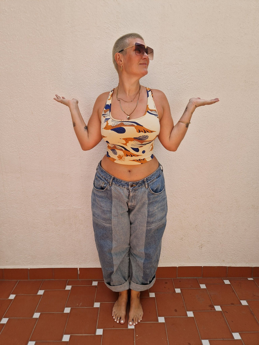 Shinni Neck Crop Tank Top in Ikan - Manners London