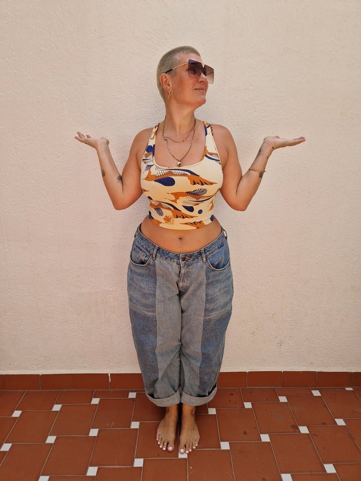 Shinni Neck Crop Tank Top in Ikan - Manners London