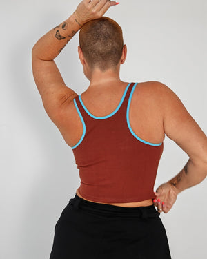 Shinni Neck Crop Tank Top in Paprika /Crystal Seas edging - Manners London