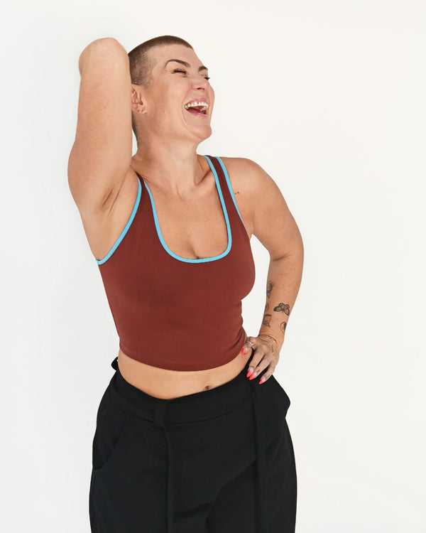 Shinni Neck Crop Tank Top in Paprika /Crystal Seas edging - Manners London