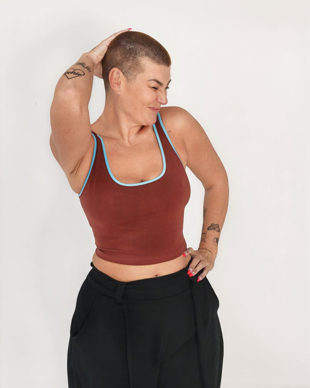 Shinni Neck Crop Tank Top in Paprika /Crystal Seas edging - Manners London