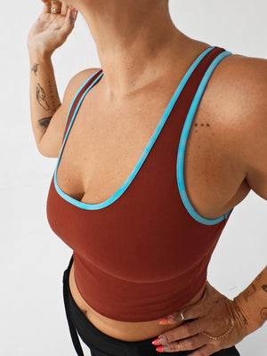 Shinni Neck Crop Tank Top in Paprika /Crystal Seas edging - Manners London