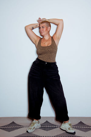 Shinni Neck Full Length Tank In Classic Leopard - Manners London