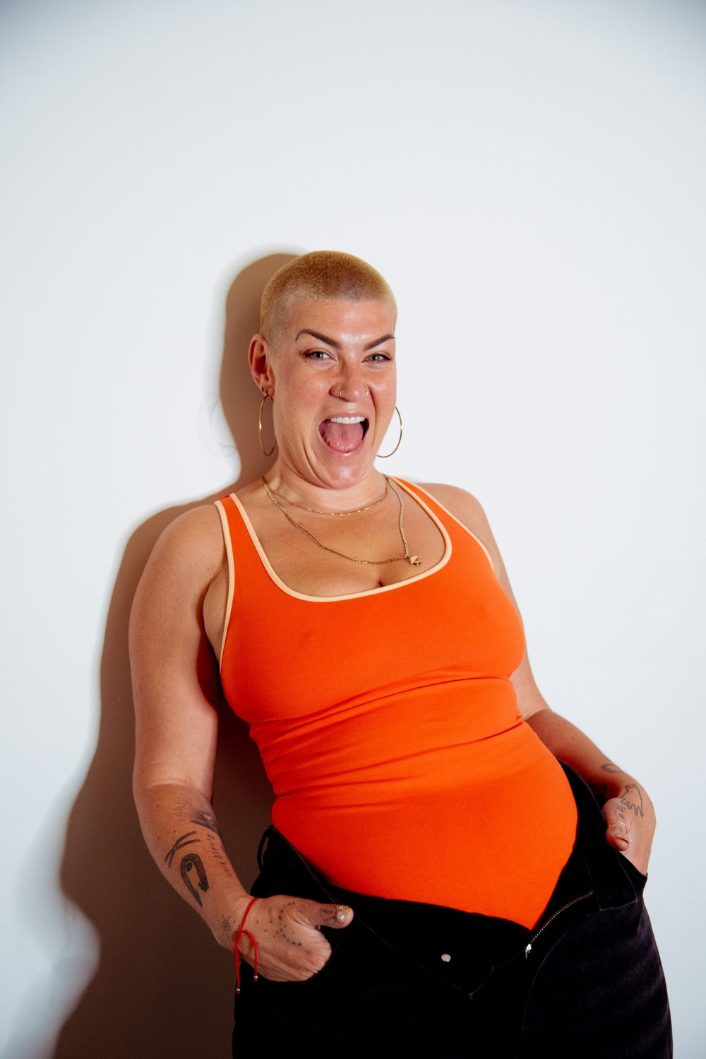 Shinni Neck Full Length Tank In Flame/Peach Dust piping - Manners London