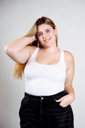 Shinni Neck Full Length Tank in White - Manners London