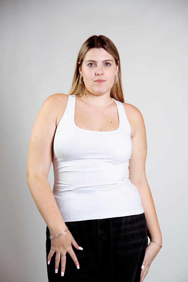 Shinni Neck Full Length Tank in White - Manners London