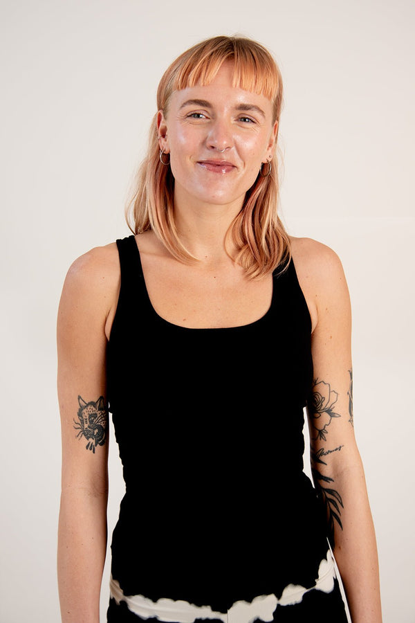 Shinni Neck Full Length Tank Top In Black - Manners London