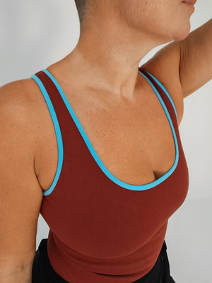 Shinni Neck Full Length Tank Top in Paprika /Crystal Seas edging - Manners London