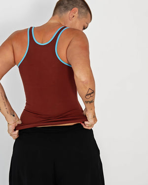 Shinni Neck Full Length Tank Top in Paprika /Crystal Seas edging - Manners London
