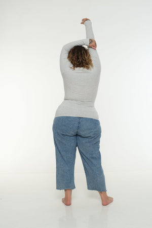 Soft Life Boat Neck Full Length Top in Ecovero in Grey Marl - Manners London