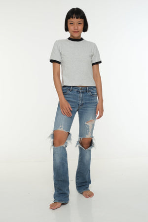 Soft Life Core Tee Mid Crop Ecovero i Top in Grey/ Marl and Black rib - Manners London