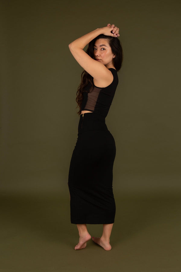 Split Midi Skirt in Black - Manners London