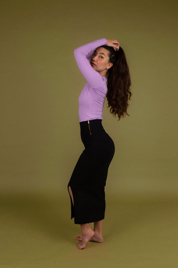 Split Midi Skirt in Black - Manners London