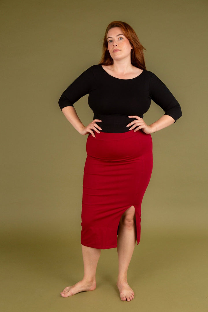 Split Midi Skirt in Burgundy - Manners London
