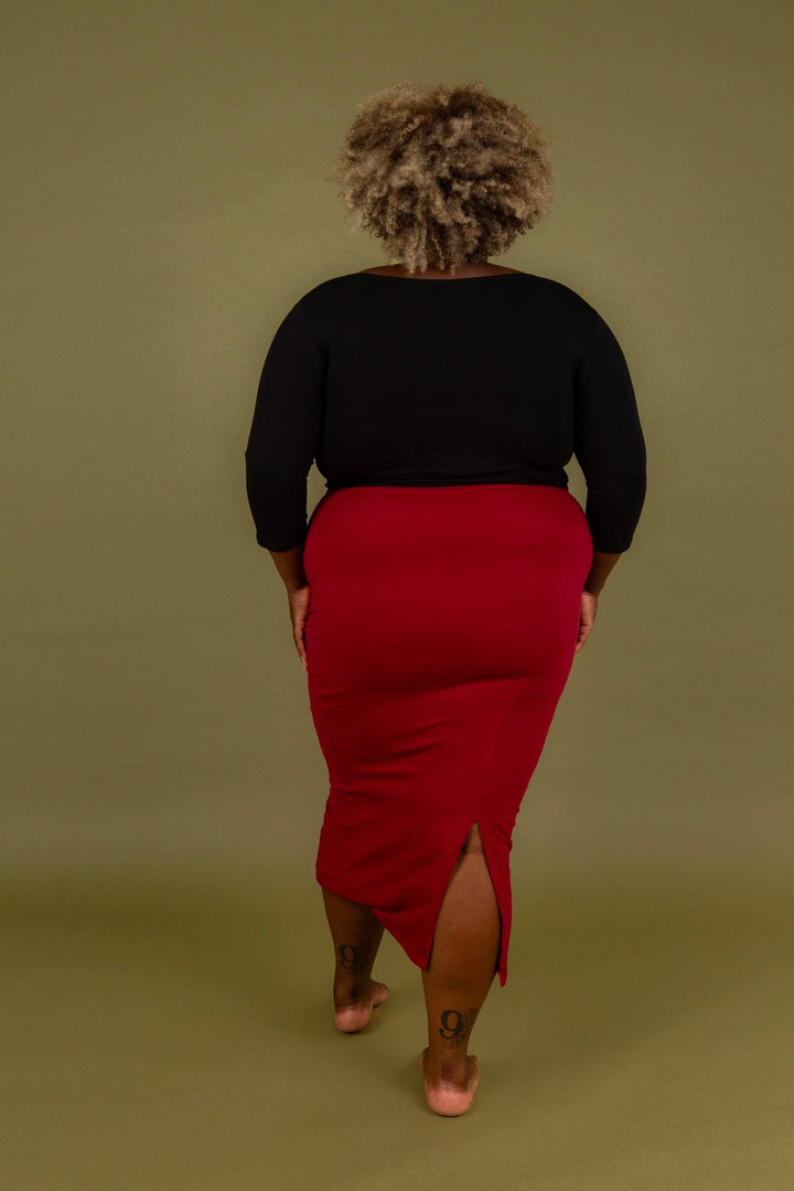 Split Midi Skirt in Burgundy - Manners London