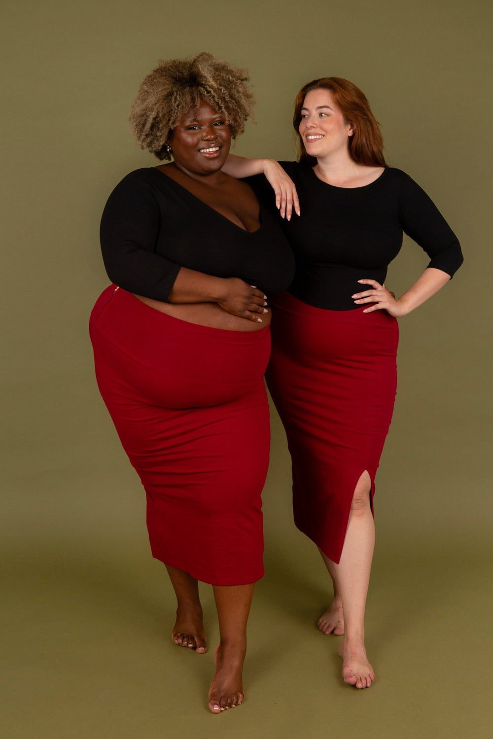 Split Midi Skirt in Burgundy - Manners London
