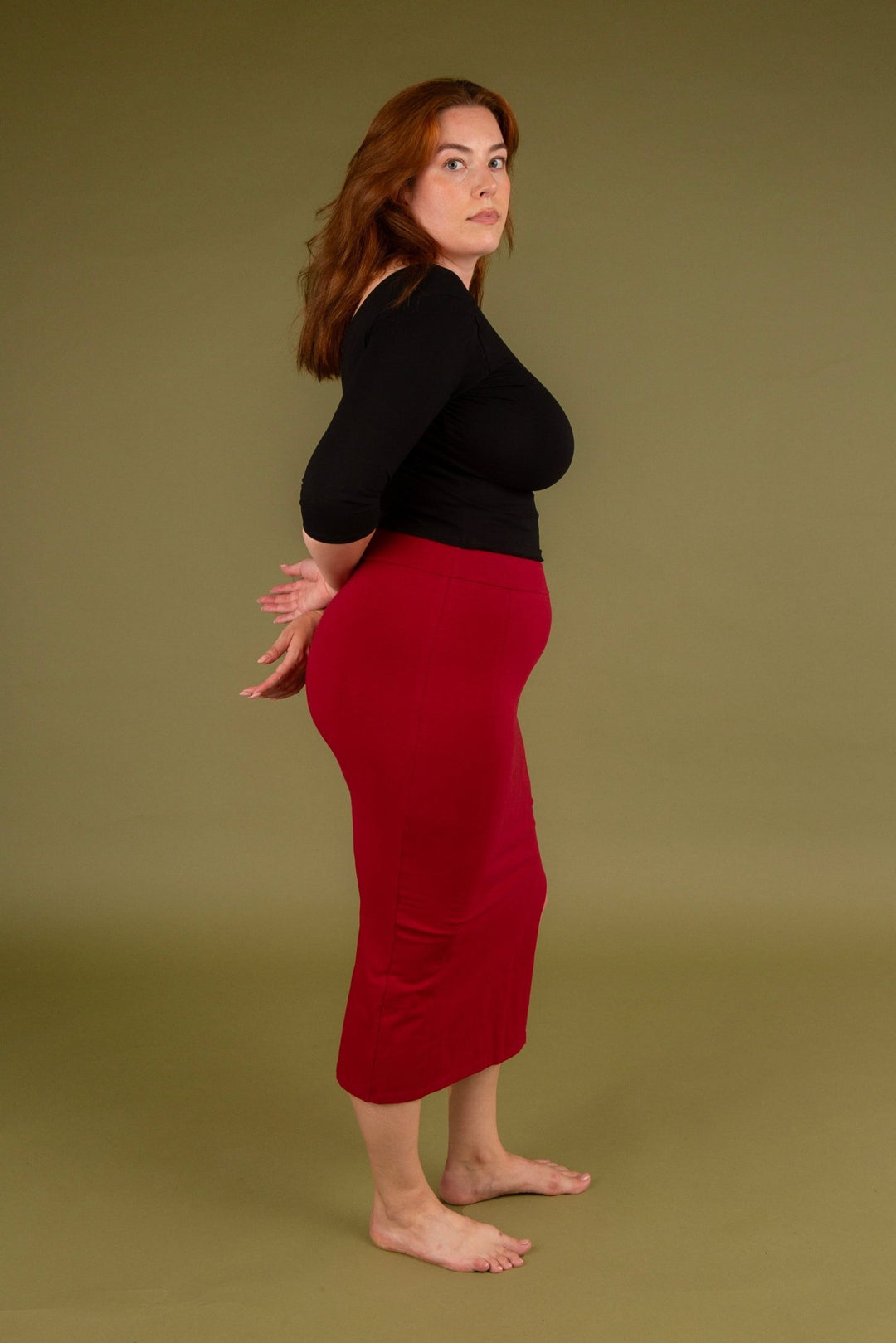 Split Midi Skirt in Burgundy - Manners London