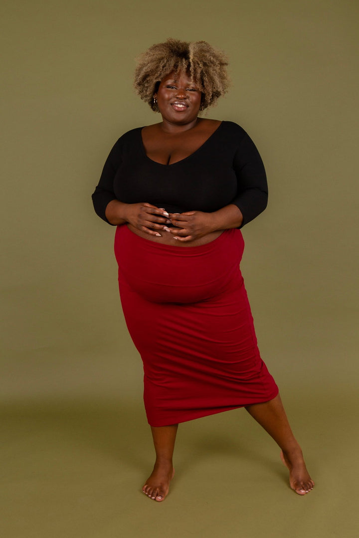 Split Midi Skirt in Burgundy - Manners London