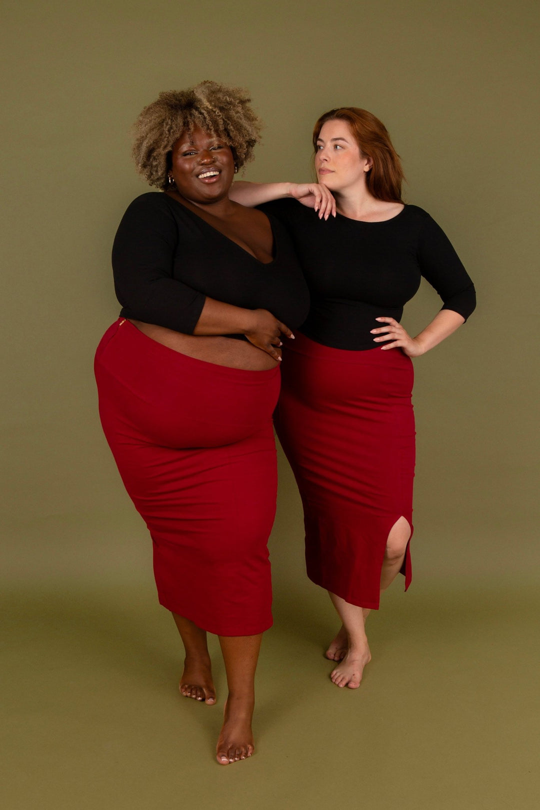 Split Midi Skirt in Burgundy - Manners London