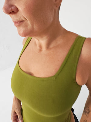 Square Neck Crop Vest in Guacomole - Manners London
