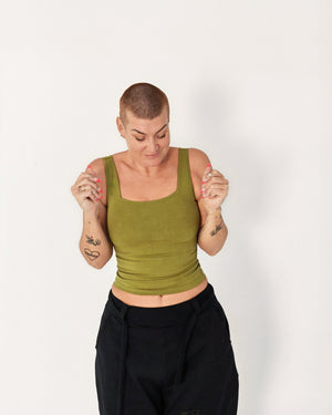 Square Neck Crop Vest in Guacomole - Manners London