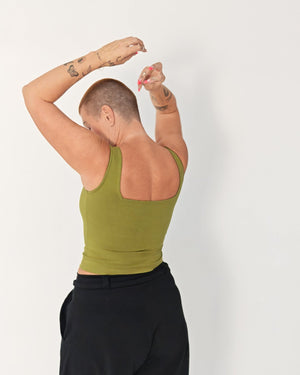 Square Neck Crop Vest in Guacomole - Manners London