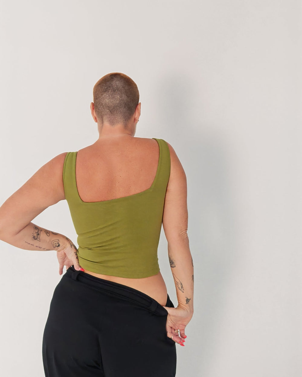 Square Neck Crop Vest in Guacomole - Manners London