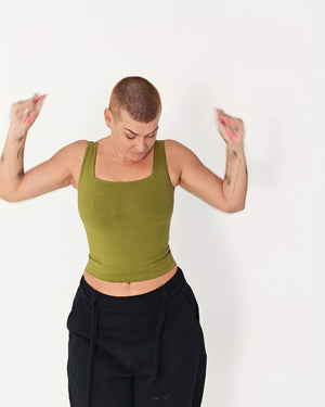 Square Neck Crop Vest in Guacomole - Manners London