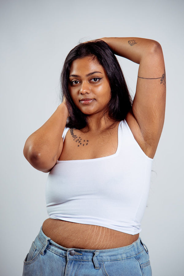 Square Neck Crop Vest in White - Manners London