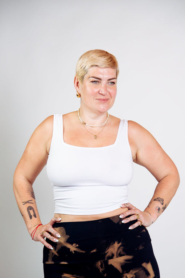 Square Neck Crop Vest in White - Manners London