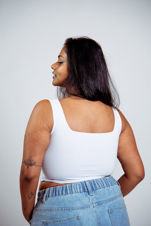 Square Neck Crop Vest in White - Manners London