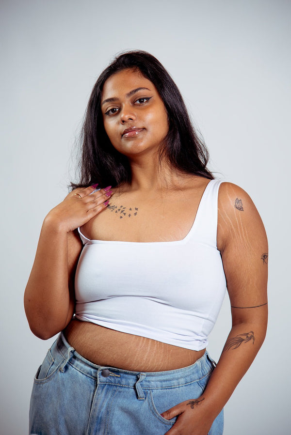 Square Neck Crop Vest in White - Manners London