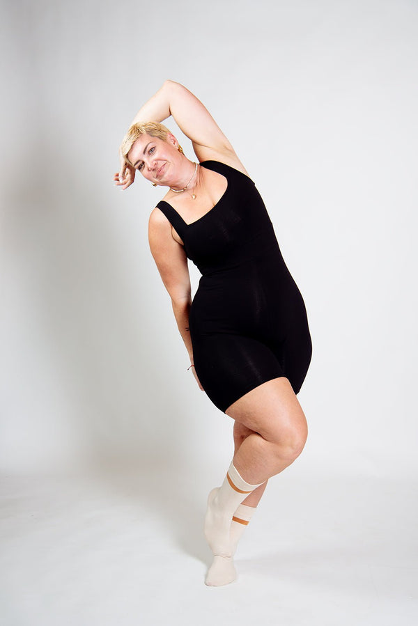 Square Neck Playsuit in Black - Manners London