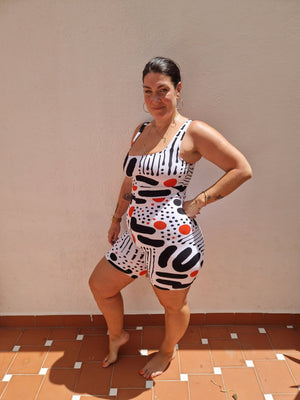 Square Neck Playsuit in Cuppa (Limited Edition) - Manners London