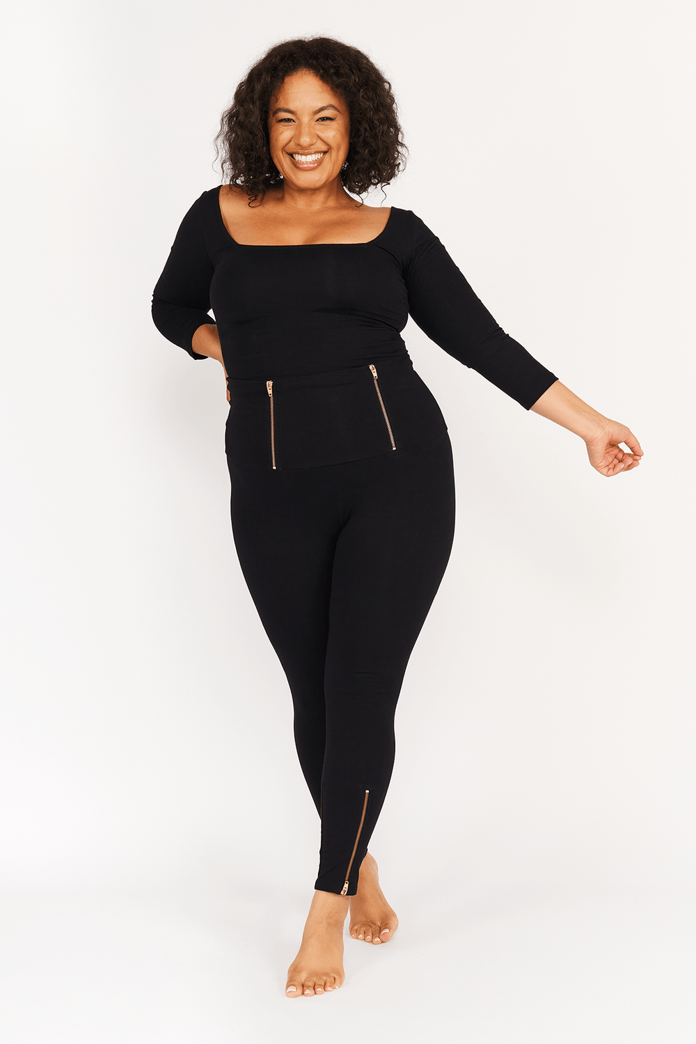 Super High waisted FOUR ZIP tib pants! Petit Length in Black - Manners London
