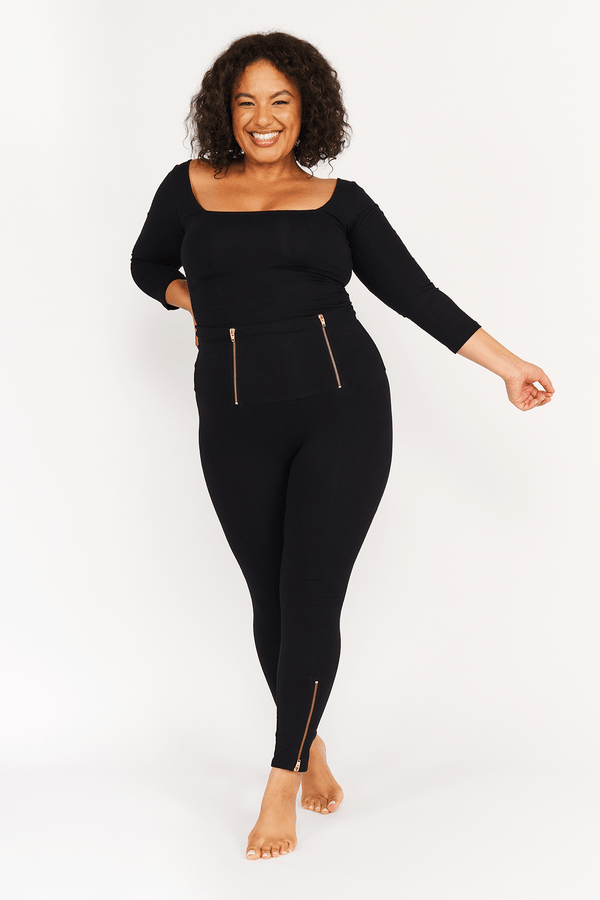 Super High waisted FOUR ZIP tib pants! Petit Length in Black - Manners London