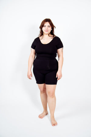 Super High Waisted Tib Cycle Shorts in Black - Manners London