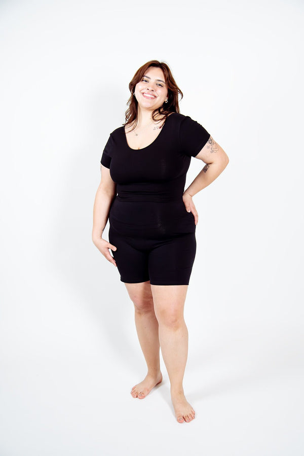 Super High Waisted Tib Cycle Shorts in Black - Manners London