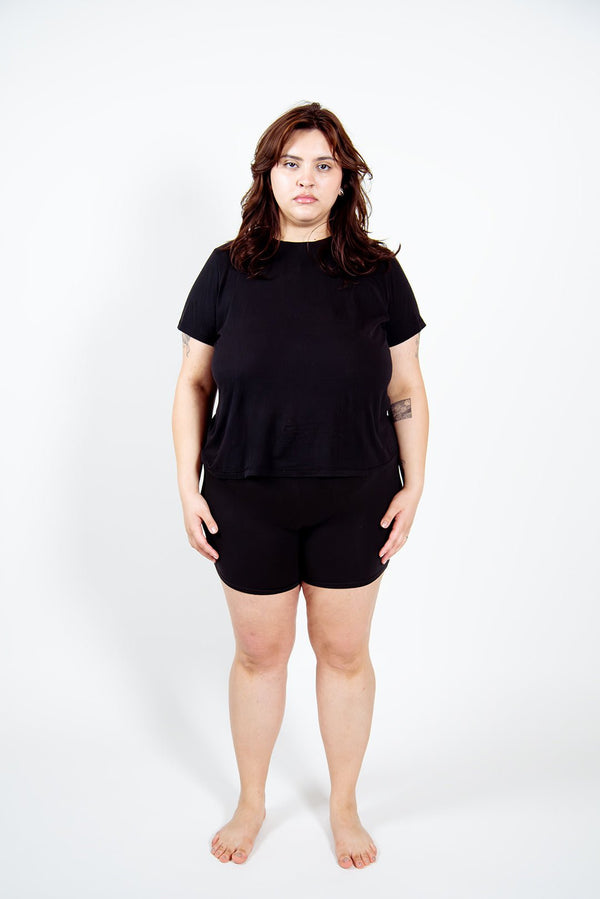 Super High Waisted Tib Cycle Shorts in Black - Manners London