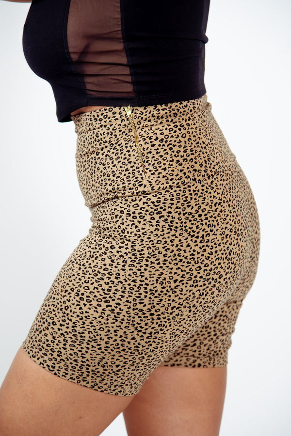 Super High Waisted Tib Cycle Shorts in Classic Leopard - Manners London