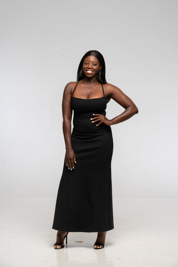 T - Bar Dress Maxi Regular in Black - Manners London