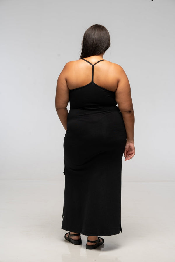 T - Bar Dress Maxi Regular in Black - Manners London