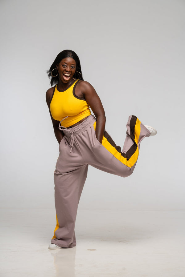 Trackie Trousers Wide Leg in Dust with stripes - Manners London