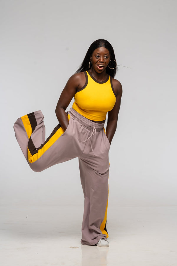 Trackie Trousers Wide Leg in Dust with stripes - Manners London