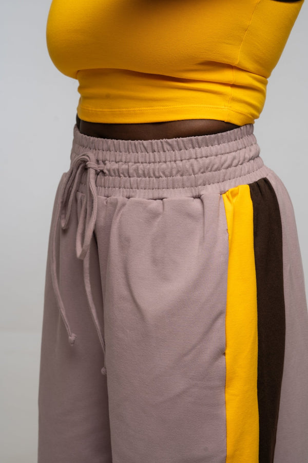 Trackie Trousers Wide Leg in Dust with stripes - Manners London