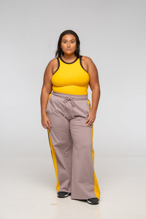 Trackie Trousers Wide Leg in Dust with stripes - Manners London