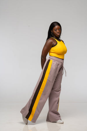 Trackie Trousers Wide Leg in Dust with stripes - Manners London