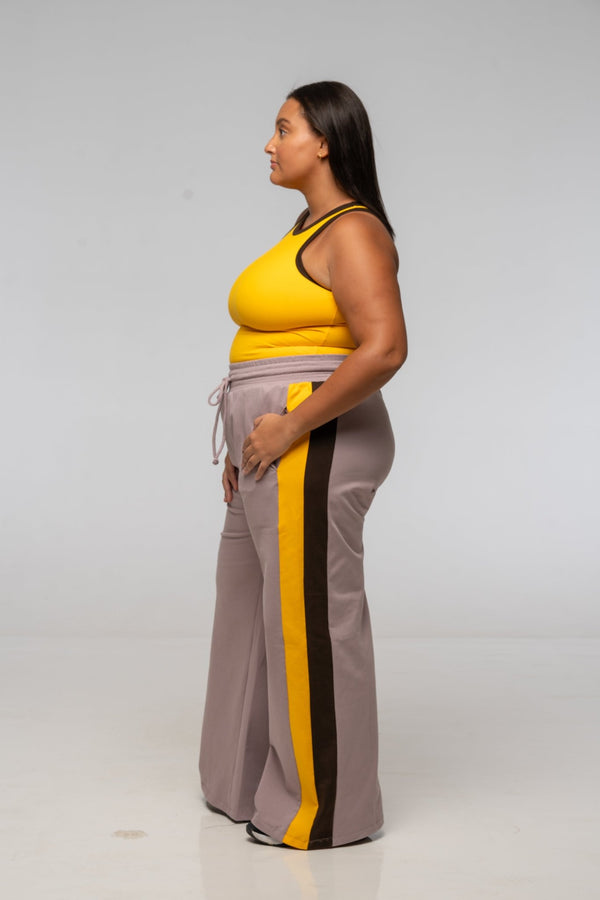 Trackie Trousers Wide Leg in Dust with stripes - Manners London