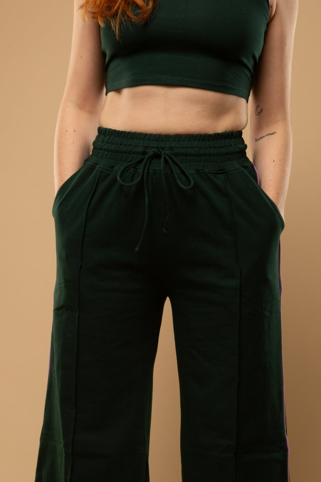 Trackie Trousers Wide Leg Regular in Forest Green - Manners London